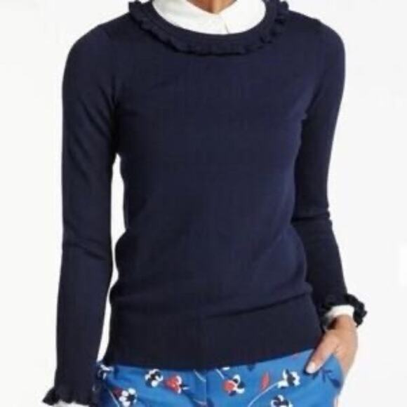 Boden Bernadette Ruffle Trim Wool Blend Sweater Womens Size 4 Navy Blue - Picture 2 of 6